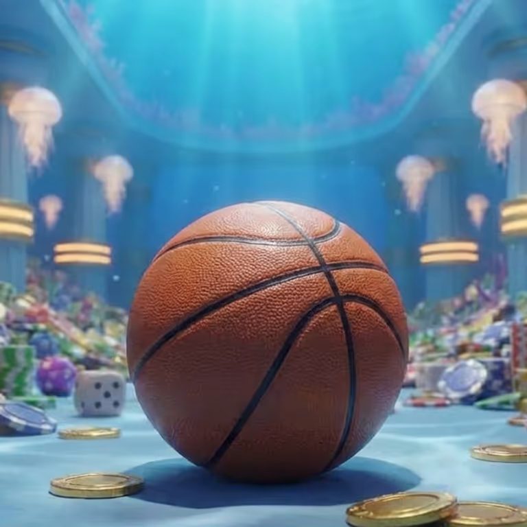 Basketball on a casino floor for sports betting at Lodur Casino online.